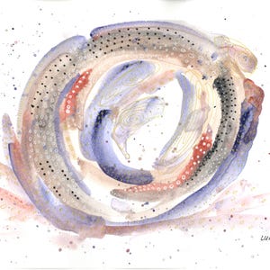 SWIRLS foglio A4 ORIGINALE tavola pittura a gesso e pennarelli carta da acquerello Lumio arte decorazione della casa senza cornice onde regalo