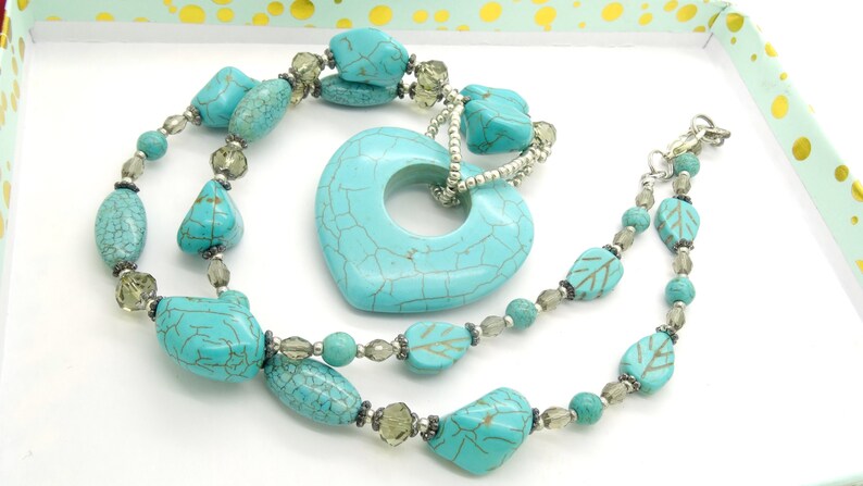 Necklace HEART TURQUOISE donut gemstone beads pendant round oval freeform nuggets crystal faceted grey love valentines day gift image 6