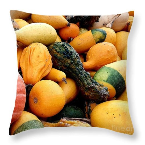 Housse Coussin Potimarron Courge Automne Impression Recto et Verso Beige Lin Photo Décoration Maison