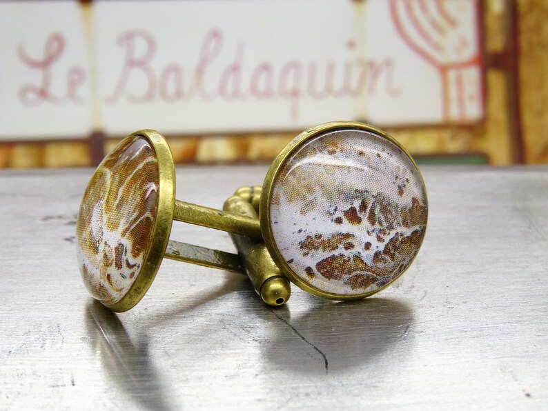 Cuff Links LUMIO PAINTINGS 18mm bronze scan print photo paper acrylic painting art business men office glass cabochon dome