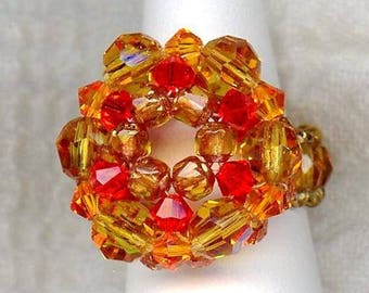 Bague OURSIN TOPAZ SUN perles cristal facettes bohême bronze vintage cadeau unique noël anniversaire mariage fête  R369