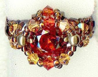 Ring HANNAH 1212 brown orange beads faceted crystal Swarovski Czech fire-polished gemstone bronze vintage antique gift wedding Xmas birthday