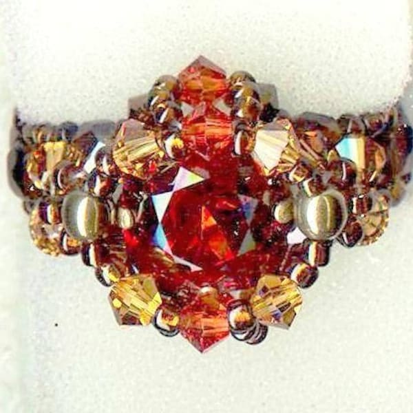 Bague HANNAH 1212 Indian Red Topaz cabochon et toupies Swarovski facettes de Bohême vintage R065