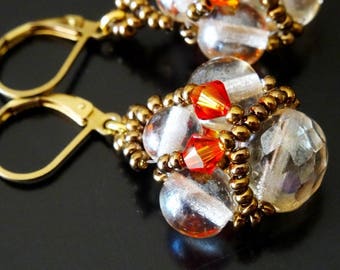 Buckles FIREOPAL crystal Bohemian Luster Topaz Gold OR755