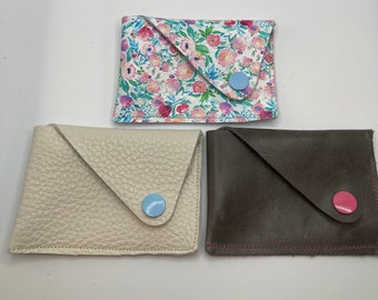 Handmade Leather Business Card Holder, Credit Card Holder, Small Wallet with Snap Flap
