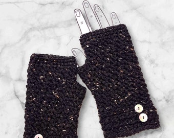 Black Tweed Fingerless Gloves, Winter Gloves, Hand Warmers