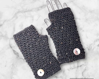 Gray Tweed Fingerless Gloves, Warm Winter Gloves, Hand Warmers