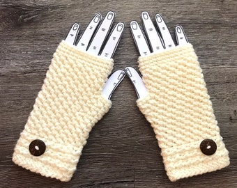 Off White Winter Fingerless Gloves with Fast Shipping