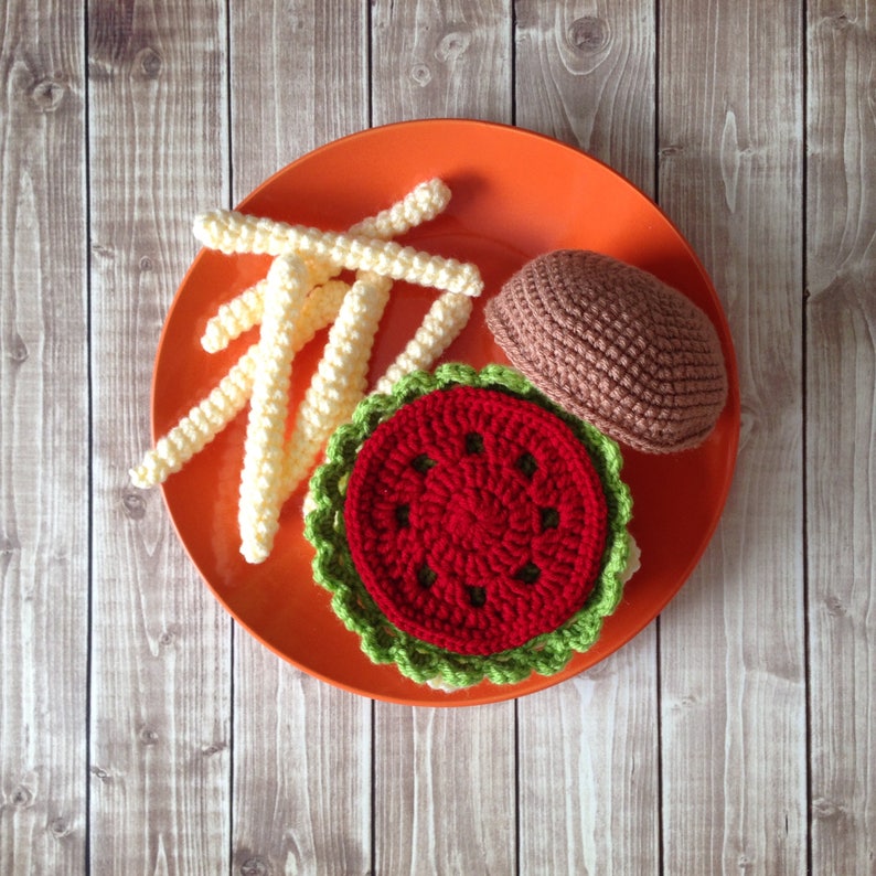 Plush Play Food Imaginary Play Hamburger Hot Dog and Breakfast Pretend Food