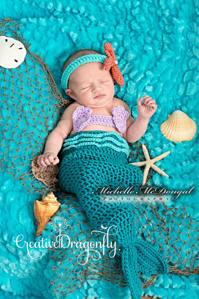Newborn Mermaid Tail Halloween Costume 03 Month Baby Girl Etsy