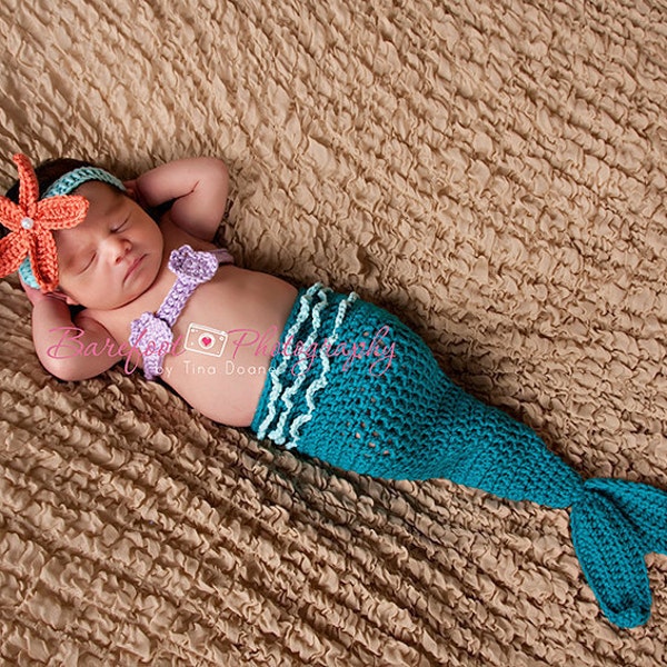 Baby Mermaid Costume, Halloween Costume, Crochet Newborn Photography Prop, 0 to 3 Months