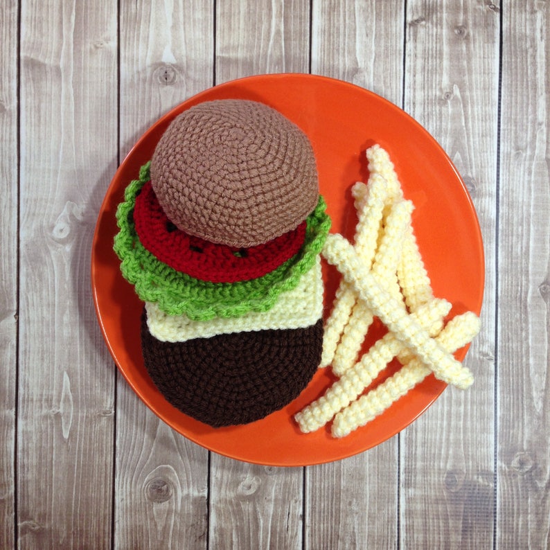 Plush Play Food Imaginary Play Hamburger Hot Dog and Breakfast Pretend Food