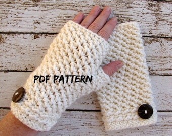 Crochet Fingerless Glove Pattern: Women's Buttoned Mitts PDF Pattern