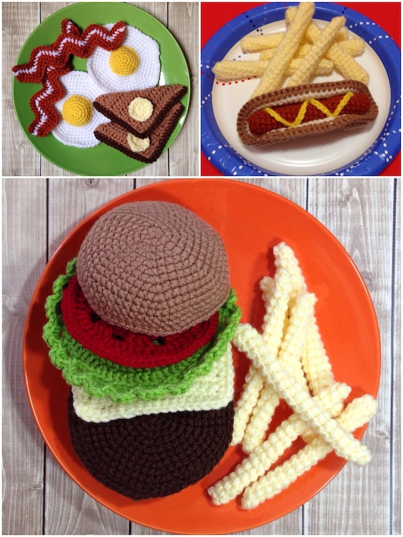 Plush Play Food Imaginary Play Hamburger Hot Dog and Breakfast Pretend Food