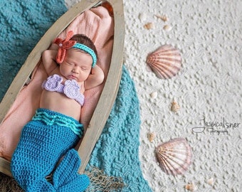 Newborn Mermaid Tail Costume, 0 to 3 month Turquoise Mermaid PhotoProp, Baby Halloween Costume