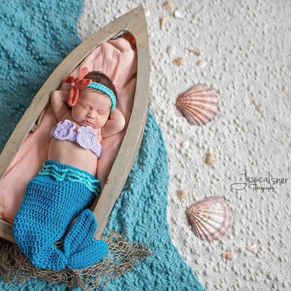 Disfraz de cola de sirena recién nacida, fotoprop de sirena turquesa de 0 a  3 meses, disfraz de Halloween para bebé -  México