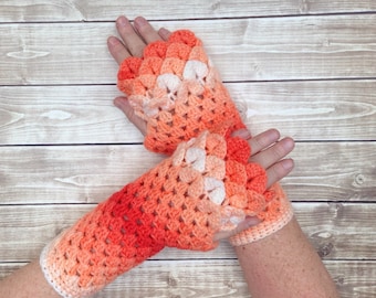 Orange and White Dragon Scale Fingerless Gloves