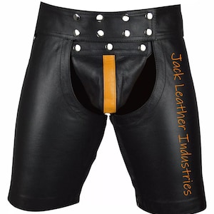 Genuine Men's Real Cowhide Leather Chaps Shorts Chaps Detachable Codpiece 4 Colors Trims