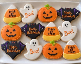 Surtido de galletas de Halloween: 4 diseños, selladas individualmente (lazos opcionales).