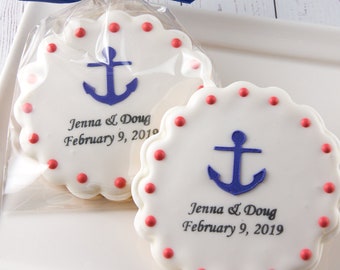 Anchor Cookies, Personalized (3.75" sized, bowed) - Ships 5/17/24 or will Delay up to 10 weeks per your Need by Date - FREE Shipping