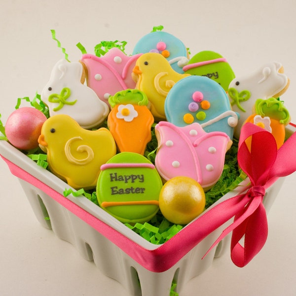 Easter Cookies, Mini Decorated Bunny and Chick Sugar Cookies - 12 cookies