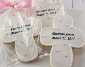 Personalized Cross Cookies (4" size, bowed) - Ships 5/17/24 or will Delay up to 10 weeks per your Need by Date - FREE Shipping