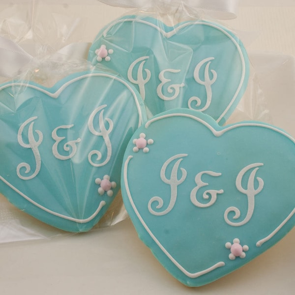 Heart Cookies, Personalized (4" size, bowed) - Ships 4/30/24 or will Delay up to 10 weeks per your Need by Date - FREE Shipping