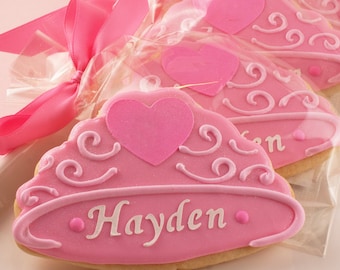 Princess Cookies (4" size, bowed) - Tiara Cookies -- Ships 5/7/24 or will Delay up to 10 weeks per your Need by Date - FREE Shipping