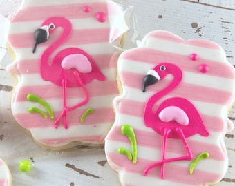 Flamingo Cookies (4" size, bowed) - Ships 5/7/24 or will Delay up to 10 weeks per your Need by Date - FREE Shipping