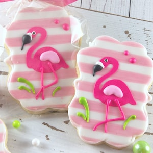 Flamingo Cookies (4&quot; size, bowed) - Next Ship Date is 8/22/25 or can delay  up to 8 weeks out - SHIPPING INCLUDED
