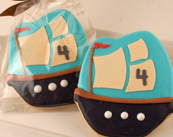 Pirate ship Cookies - 12 Decorated Sugar Cookie Favors