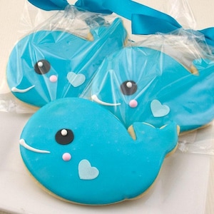 Whale Cookies (4&quot; sized, bowed) - Next Ship Date is 9/12/25 or can delay  up to 8 weeks out - SHIPPING INCLUDED