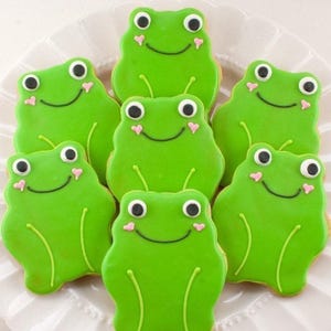 Frog Cookies (4&quot; size, bowed) - Next Ship Date is 9/5/25 or can delay  up to 8 weeks out - SHIPPING INCLUDED