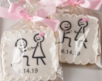 Stick Figure Wedding Cookies, (4" size, bowed) - Next Ship Date is 4/3 or for Pre-Ordering up to 12 weeks - SHIPPING INCLUDED