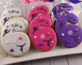 Gymnastics Birthday Cookies, Ages 1-9, (4" size, bowed) - Next Ship Date is 4/3 or for Pre-Ordering up to 12 weeks - SHIPPING INCLUDED