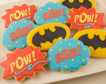 Batman Cookies - (4" size, bowed) - Ships 5/17/24 or will Delay up to 10 weeks per your Need by Date - FREE Shipping
