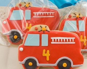 Fire Engine Cookies (4" size, bowed) - Next Ship Date is 5/8 or for Pre-Ordering up to 12 weeks - SHIPPING INCLUDED
