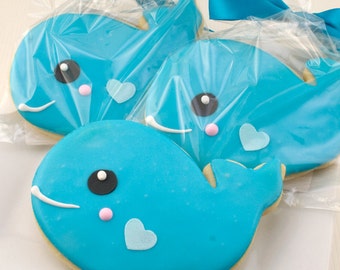 Whale Cookies (4" sized, bowed) - Ships 5/7/24 or will Delay up to 10 weeks per your Need by Date - FREE Shipping