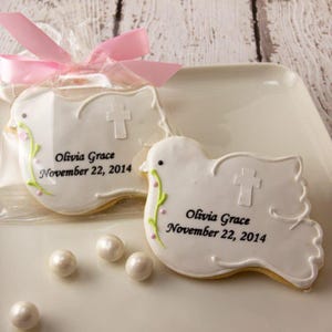 Baptism Dove Cookies with Cross (4&quot; size, bowed) - Next Ship Date is 9/2/25 or can delay  up to 8 weeks out - SHIPPING INCLUDED