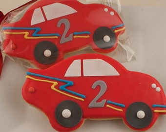 Race Car Cookies  (4" size, bowed) - Ships 5/17/24 or will Delay up to 10 weeks per your Need by Date - FREE Shipping