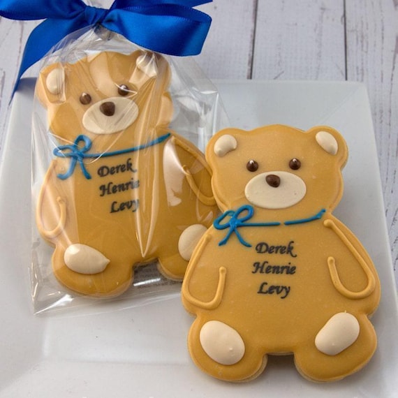 Teddy Bear Cookies, Personalized (4" size, bowed) - Next Ship Date is 5/8 or for Pre-Ordering up to 12 weeks - SHIPPING INCLUDED
