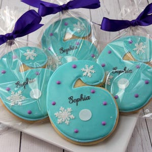 Frozen Birthday Cookies, Personalized (4&quot; Size, bowed) - Next Ship Date is 9/5/25 or can delay  up to 8 weeks out - SHIPPING INCLUDED