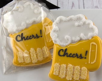 Beer Mug Cookies (4" size, bowed) - Ships 5/17/24 or will Delay up to 10 weeks per your Need by Date - FREE Shipping