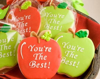 Apple Cookies (4" sized, bowed) - Ships 5/17/24 or will Delay up to 10 weeks per your Need by Date - FREE Shipping