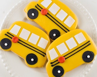 School Bus Cookies, Not Personalized (4" size, bowed) - Ships 5/17/24 or will Delay up to 10 weeks per your Need by Date - FREE Shipping