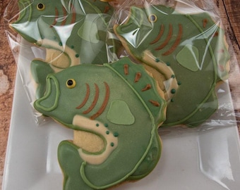 Bass Fish Cookies (4" size, bowed) - Next Ship Date is 8/25 or for Pre-Ordering up to 12 weeks - SHIPPING INCLUDED