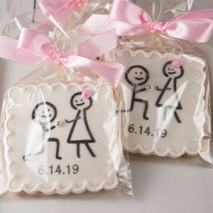 Stick Figure Wedding Cookies, (4" size, bowed) - Next Ship Date is 7/15/25 or can delay  up to 8 weeks out - SHIPPING INCLUDED