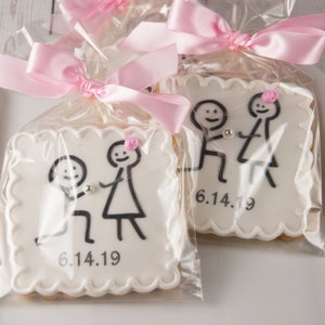 Stick Figure Wedding Cookies, Personalized (4" size, bowed)- Ships 5/3/24 or will Delay up to 10 weeks per your Need by Date-FREE Shipping