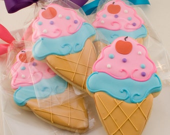 Ice Cream Cookies (4" size, bowed) - Ships 4/30/24 or will Delay up to 10 weeks per your Need by Date - FREE Shipping