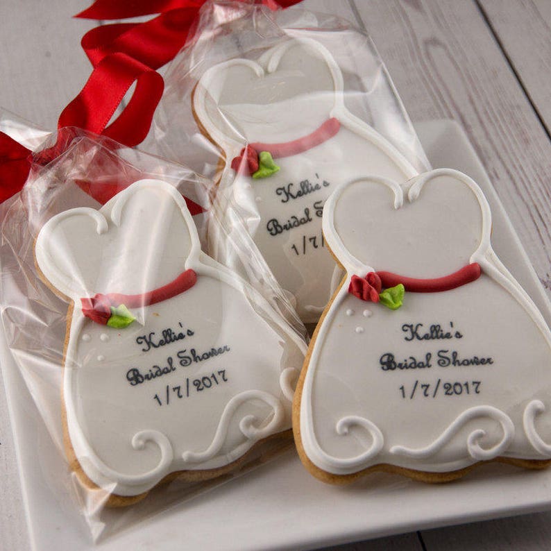 Wedding Dress Cookies, Personalized 4 size, bowed Ships 5/3/24 or will Delay up to 10 weeks per your Need by Date FREE Shipping image 1